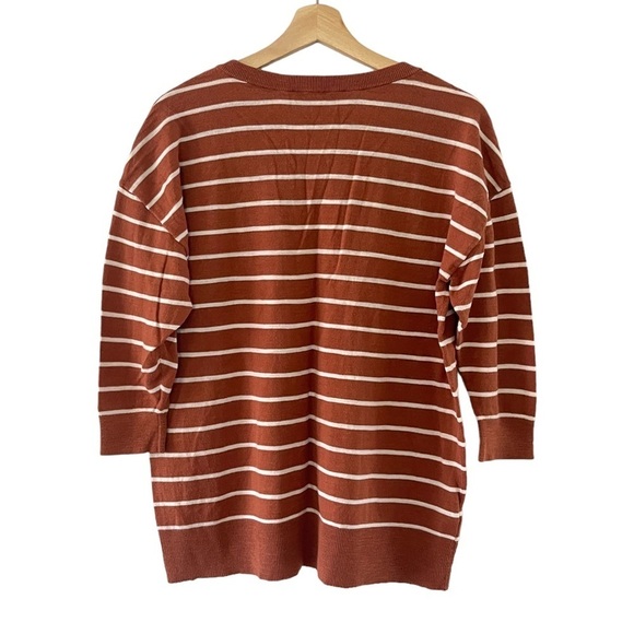 Ann Taylor Loft Womans S Brown Stripe V-Neck  Knit Top 3/4‎ Sleeve - Picture 2 of 7